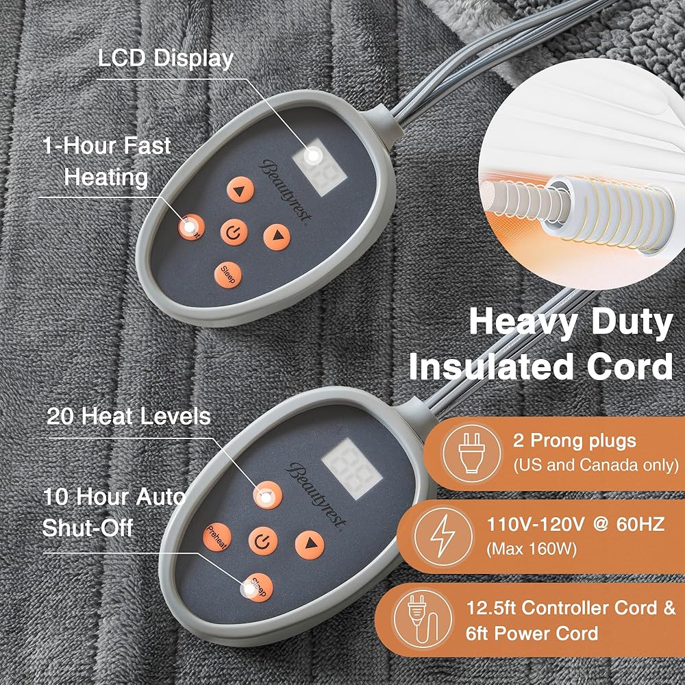 Beautyrest Heated Microlight to Berber Blanket - King