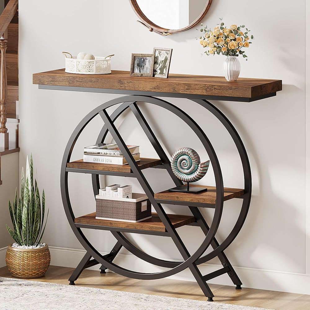Tribesigns Console Table, 40-Inch Entryway Table with Storage Shelves, 4-Tier Industrial Hallway Sofa Table with Geometric Metal Frame, Accent Table for Living Room, Entryway, Rustic Brown : Home & Kitchen