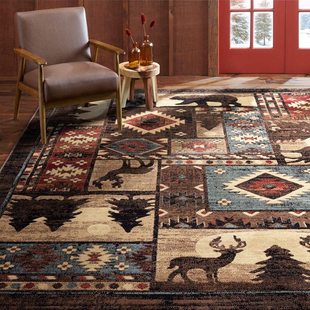 Home Dynamix Buffalo Bear Rustic Area Rug, Brown/Red, 7'10