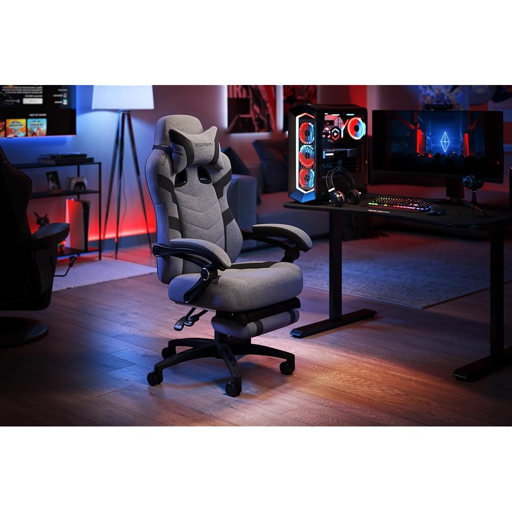 RESPAWN 110 Pro Gaming Chair - Gaming Chair with Footrest, Reclining Gaming Chair, Video Gaming Computer Desk Chair, Adjustable Desk Chair, Gaming Chairs for Adults with Headrest Pillow - Grey Fabric : Home & Kitchen