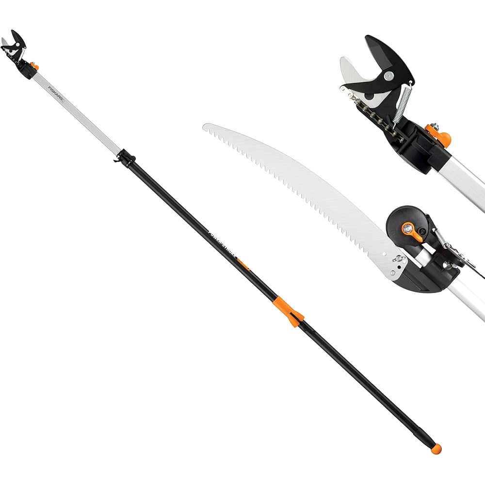 : Fiskars 2-in-1 Extendable Tree Pruner and Pole Saw (Extends 7.9 - 12 feet) with Rotating Head, Pruning Stik Model with15-Inch Double-Grind Saw Blade, and Double Locking System : Hand Pruners : Patio, Lawn & Garden