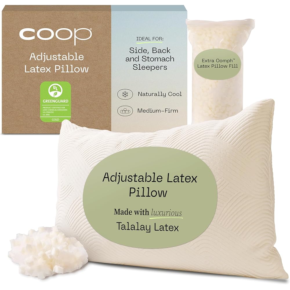 Coop Home Goods Adjustable Latex Pillow King, with Talalay Latex & Microfiber Fill, Best Pillows for Sleeping, Naturally Cooling, Eco-Friendly, Medium Firm Pillow for Back, Stomach or Side Sleepers : Home & Kitchen