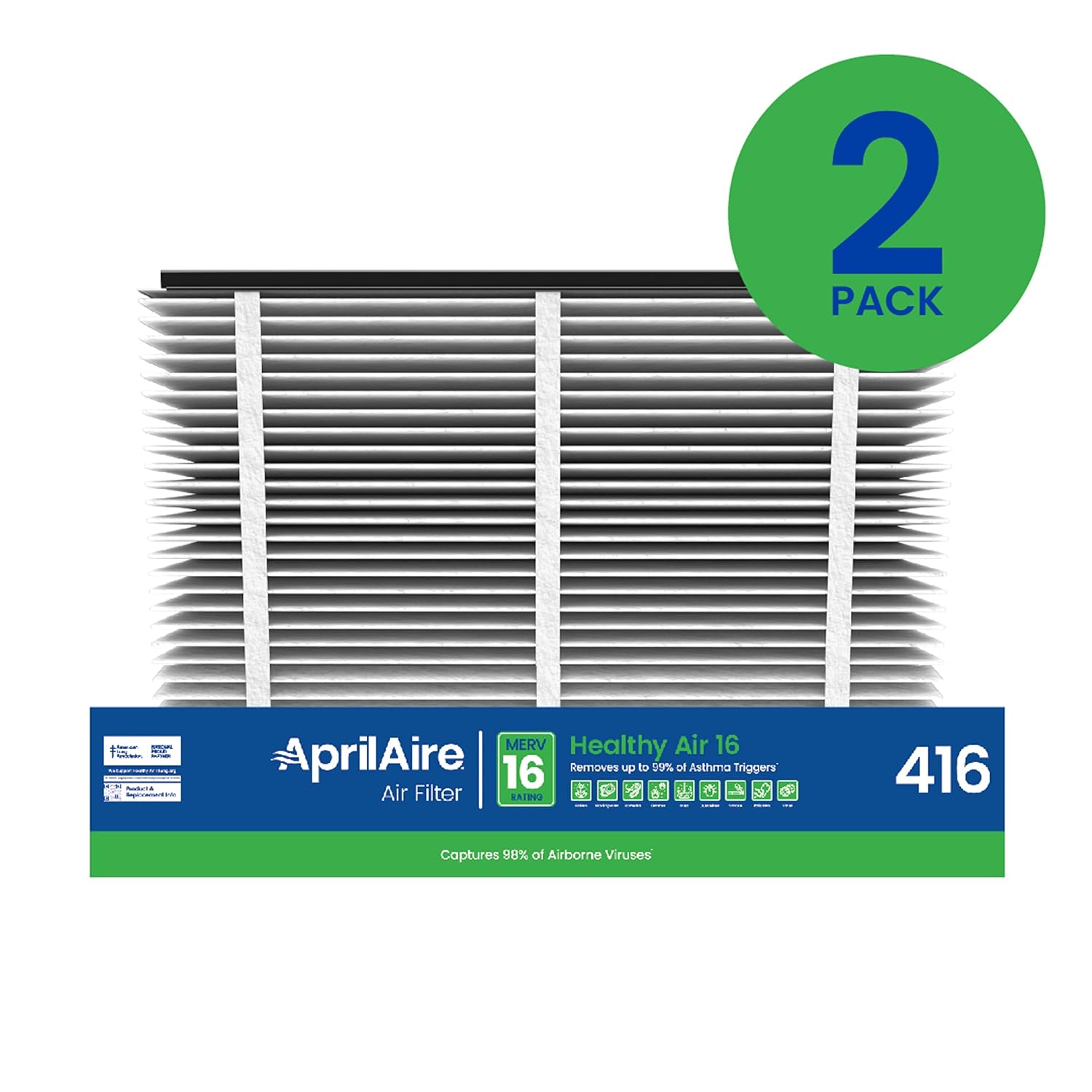 AprilAire 416 Replacement Filter for AprilAire Whole House Air Purifiers - MERV 16, Allergy, Asthma, & Virus, 16x25x4 Air Filter (Pack of 2) : Home & Kitchen