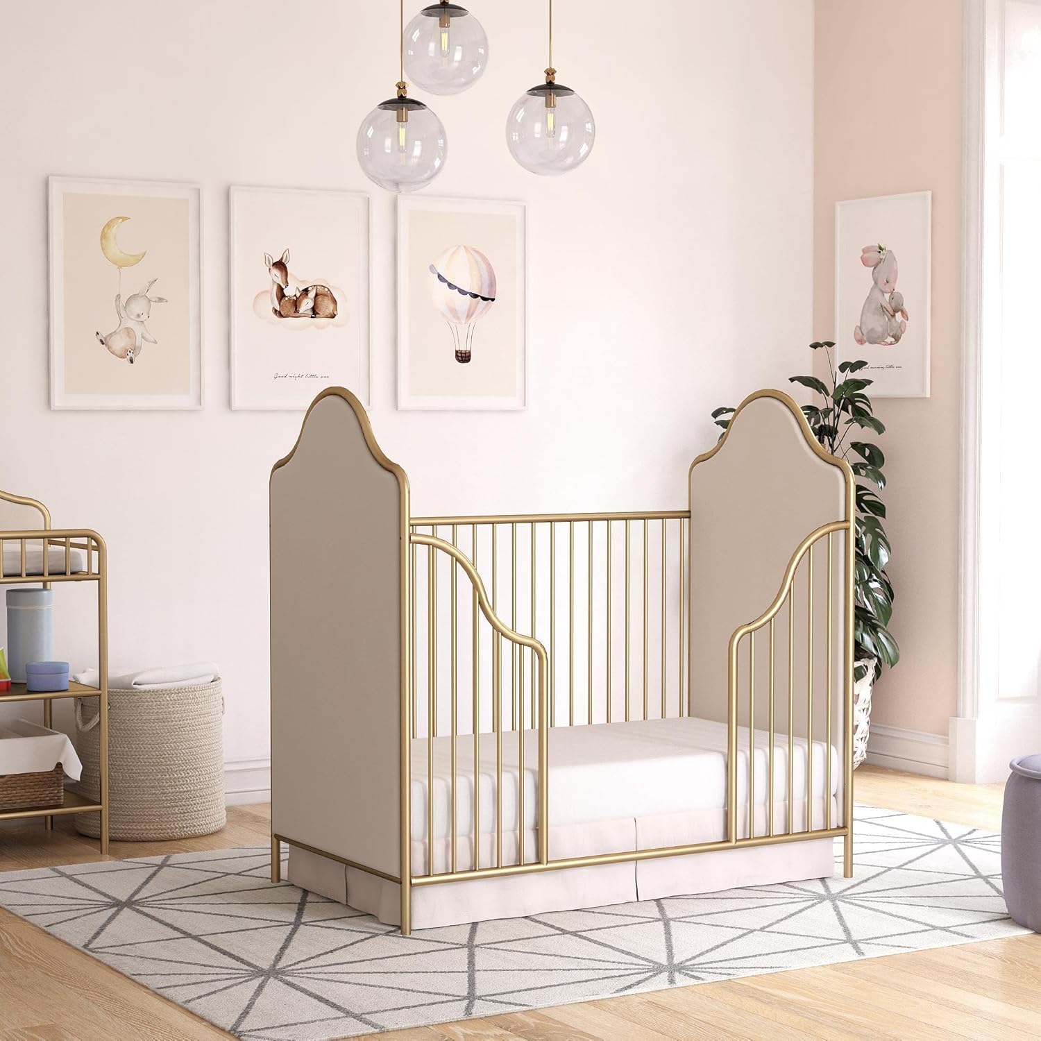 : Little Seeds Piper Upholstered Metal Crib, Gold : Baby