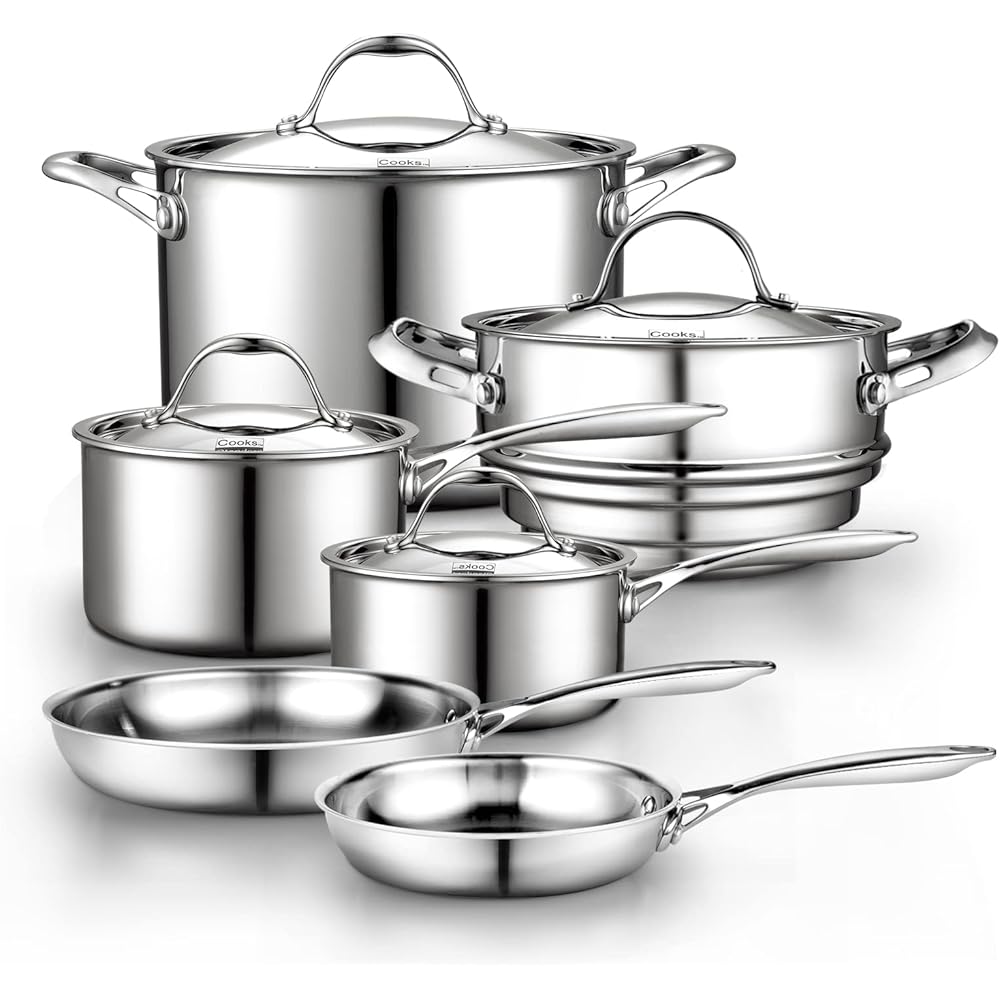 Cooks Standard Stainless Steel Kitchen Cookware Sets 10-Piece, Multi-Ply Full Clad Pots and Pans Cooking Set with Stay-Cool Handles, Dishwasher Safe, Oven Safe 500°F, Silver: Home & Kitchen