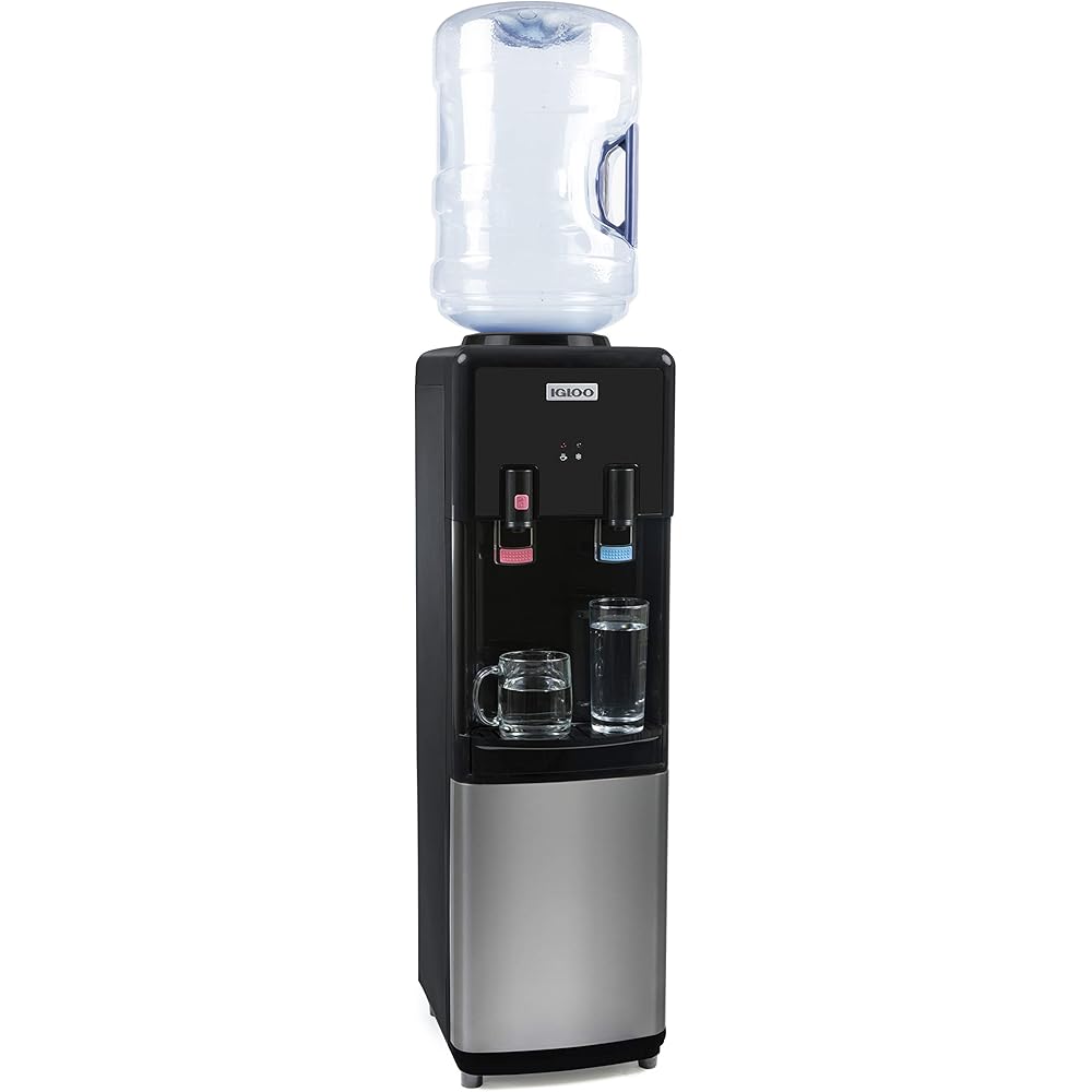 Igloo Top Loading Water Cooler – Hot & Cold Dispenser – Black & Stainless Steel, Holds 3 & 5 Gallon Jugs, Child Safety Lock – for Homes, Kitchens, Offices, Dorms : Home & Kitchen