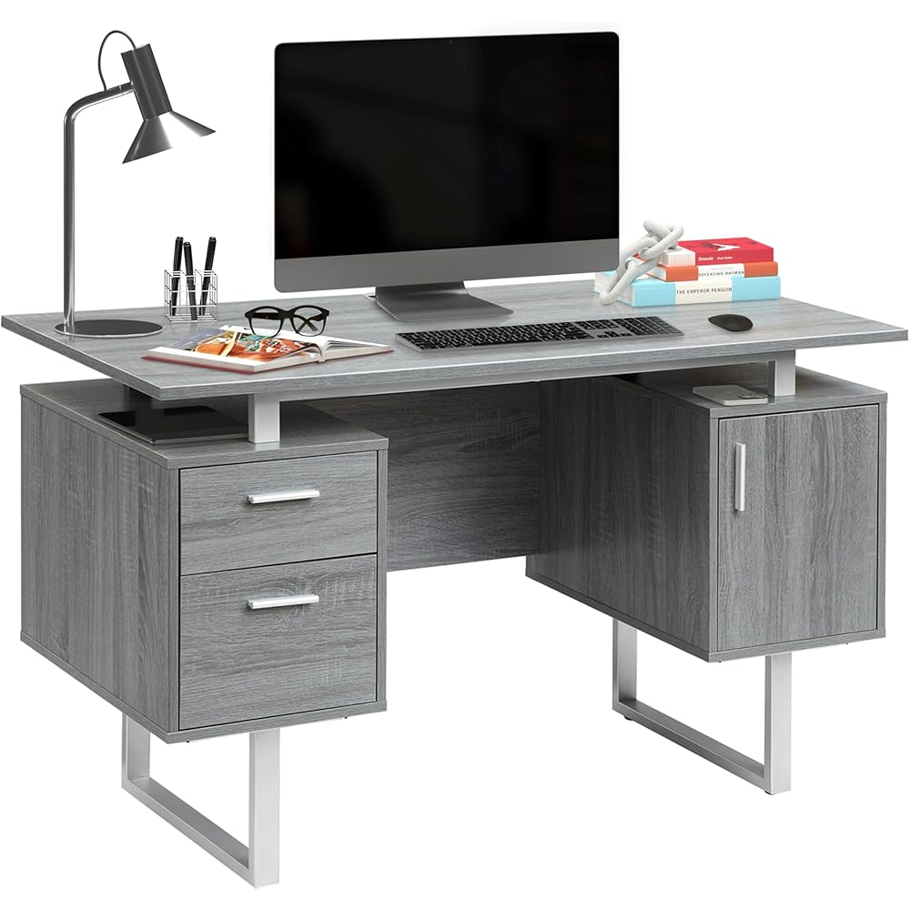 Techni Mobili Modern Office Desk with Storage, Gray : Home & Kitchen