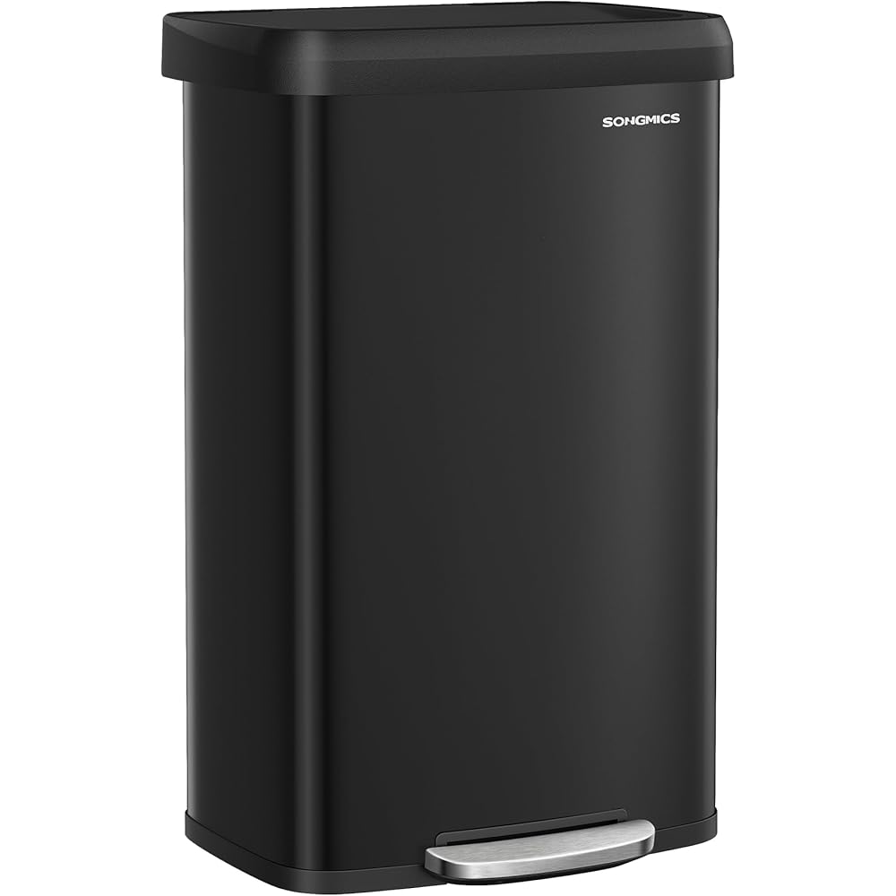 SONGMICS Kitchen Trash Can, 21 Gallon (80 L) Stainless Steel Garbage Can, with Stay-Open Lid and Step-on Pedal, Soft Closure, Tall, Large and Space-Saving, Black ULTB534B01 : Home & Kitchen