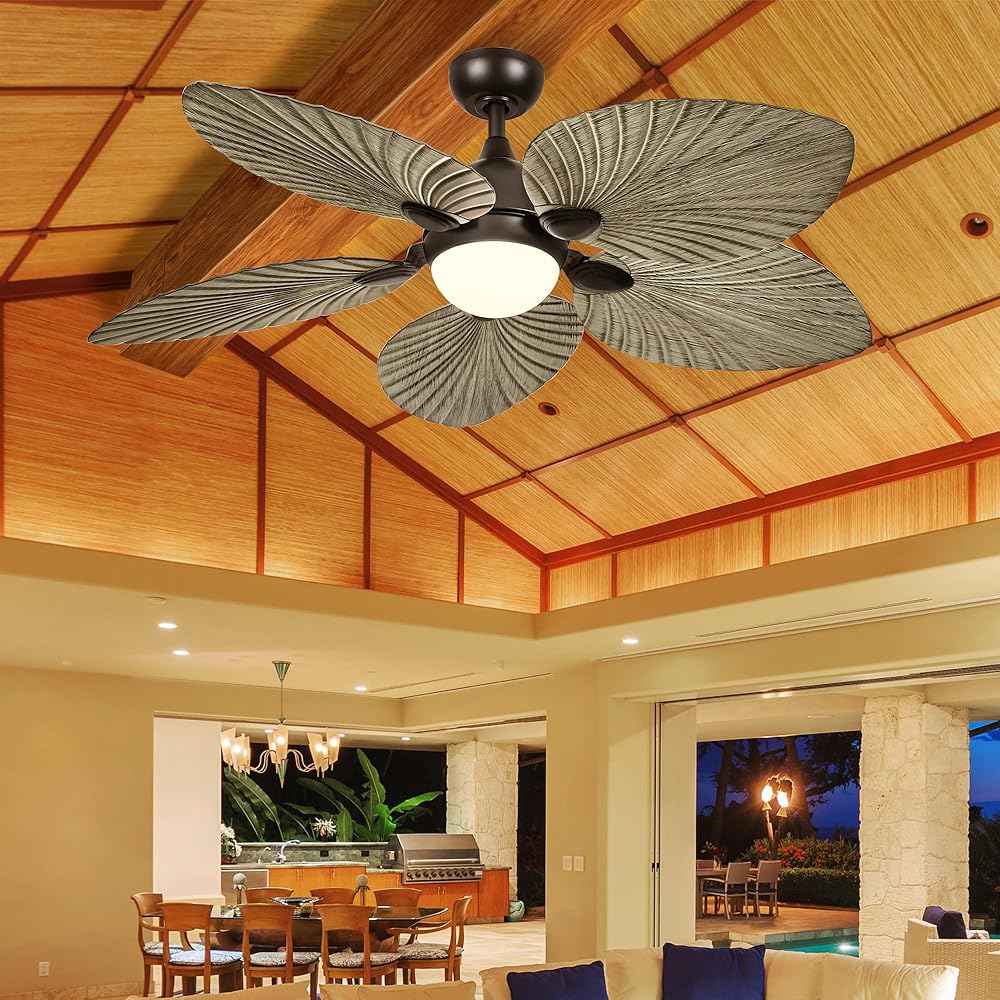 YITAHOME 52 inch Ceiling Fans with Lights, Tropical Ceiling Fans with Lights and Remote, Tri-Color LED, Reversible 6-Speed w/Quiet DC Motor Timing Functions for Living Room, Dining Room, Bedroom -