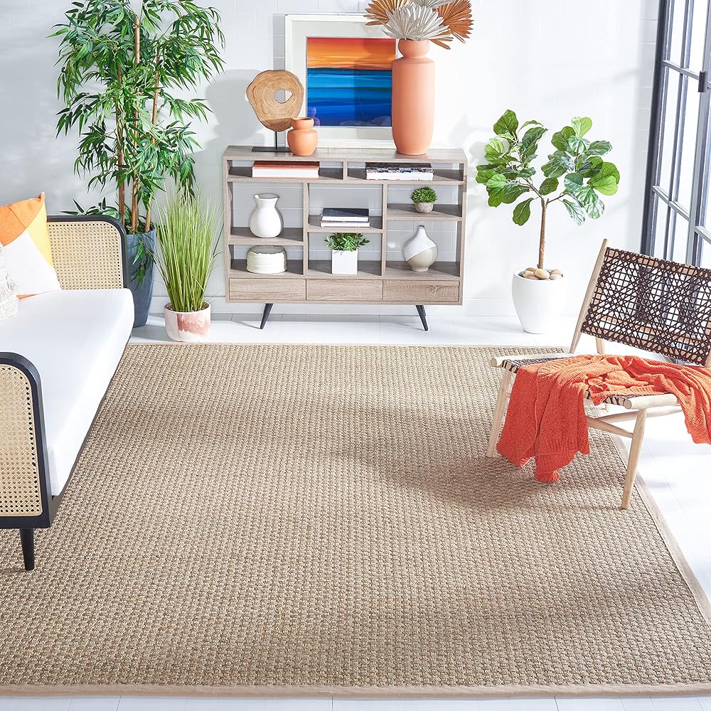 SAFAVIEH Area Rug 8x10 - Natural Fiber Collection - Large - Natural & Beige, Seagrass, Basketweave Pattern, Ideal for Living Room, Bedroom, Dining Space (NF114A) : Home & Kitchen
