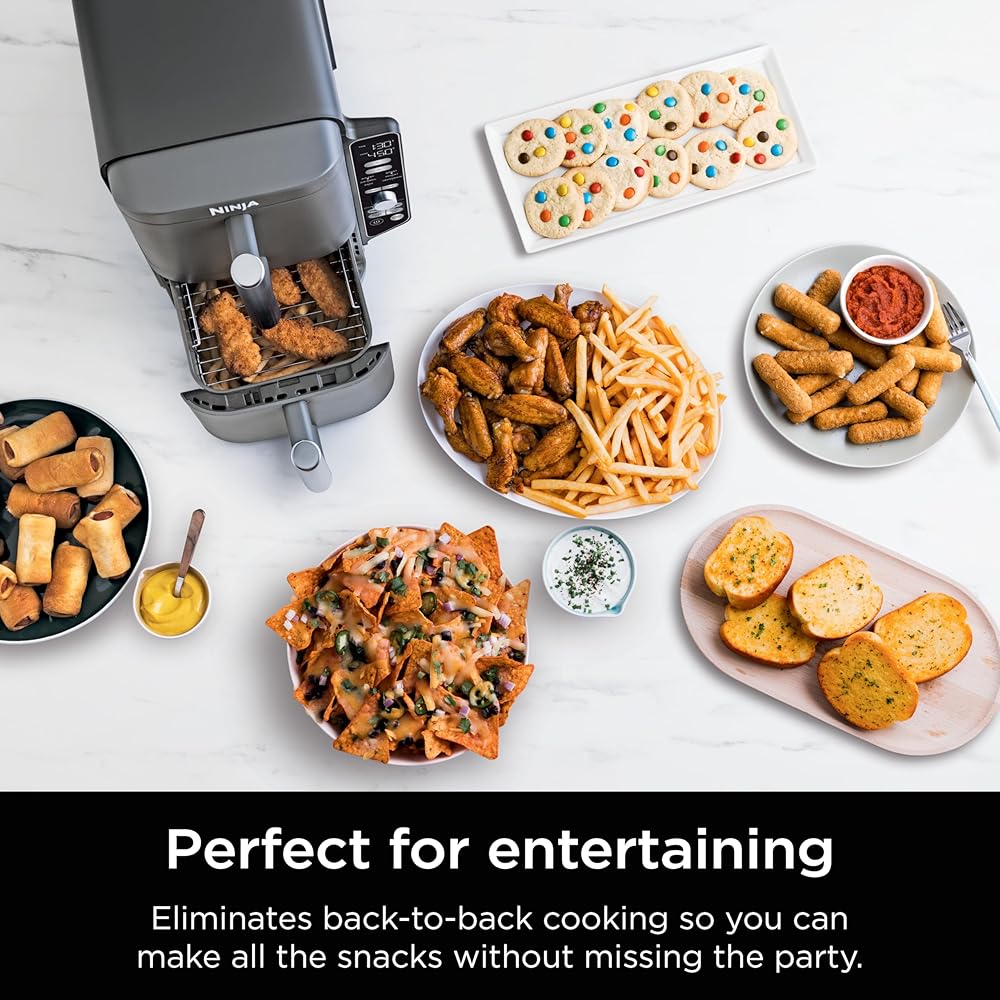 Ninja Air Fryer, 10QT DoubleStack XL 2-Basket, Compact Design, Cooks 5lb Whole Chicken, Feeds Up to 8 People, 6-in-1 Air Fryer, Roast, Bake & More, Easy to Clean, Dishwasher Safe Parts, Grey, SL401 : Home & Kitchen