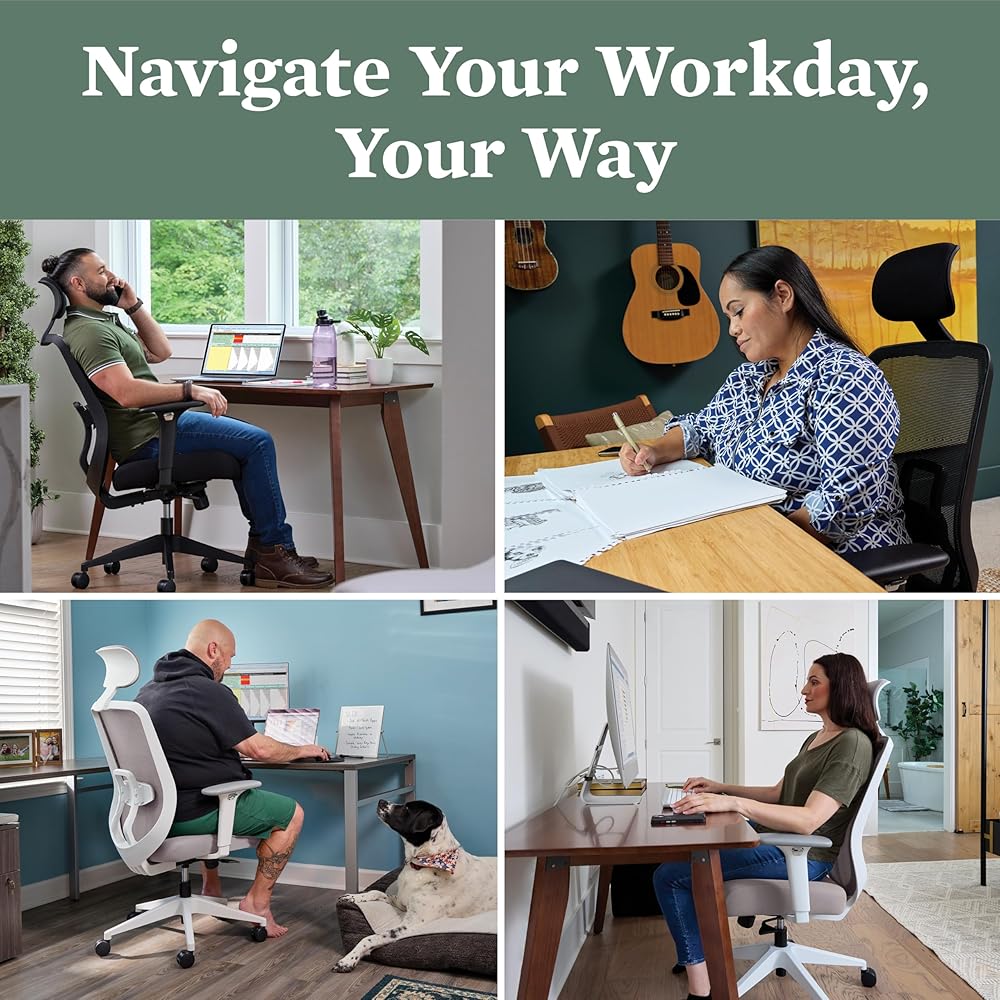 HON Altern Ergonomic Office Chair with Headrest, Arms, Wheels, Foam Cushion Seat, Mid Back Home Office Desk Chair Comfy, Height Adjustable Arms, Synchro-Tilt, Seat-Slide, Black : Home & Kitchen