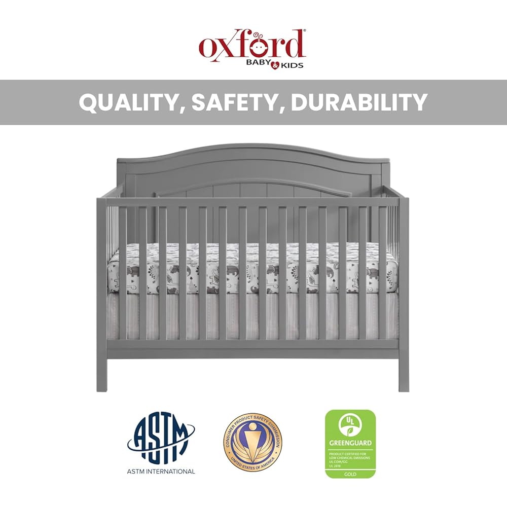 : Oxford Baby Nolan 4-in-1 Convertible Crib, Dove Gray, GreenGuard Gold Certified : Baby