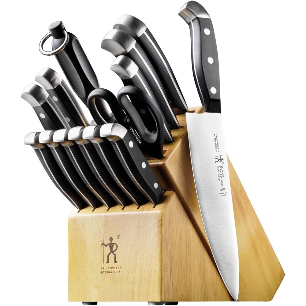 HENCKELS Premium Quality 15-Piece Knife Set with Block, Razor-Sharp, German Engineered Knife Informed by over 100 Years of Masterful Knife Making, Lightweight and Strong, Dishwasher Safe: Block Knife Sets: Home & Kitchen