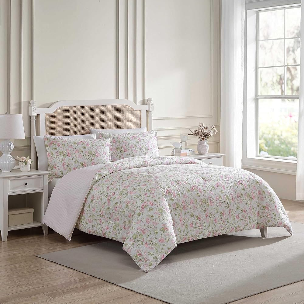 Laura Ashley - Queen Comforter Set, Luxuriously Soft Bedding with Matching Shams, Coquette Room Decor (Morning Gloria Pink, Queen) : Home & Kitchen
