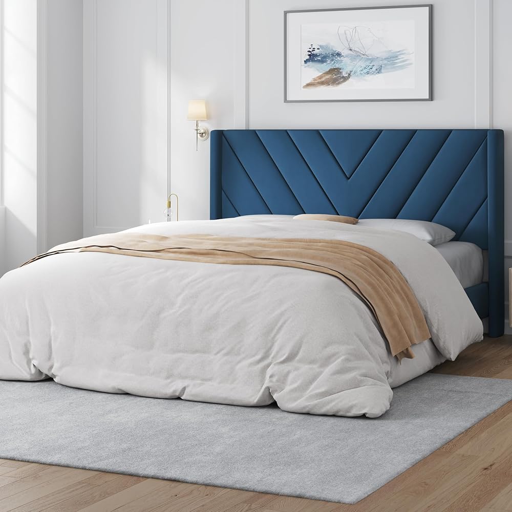 Yaheetech Queen Bed Frame Upholstered Platform Bed with Wing Side/Wooden Slat Support/Tufted Headboard with Wing Side/Mattress Foundation/No Box Spring Needed,Blue Queen Bed : Home & Kitchen