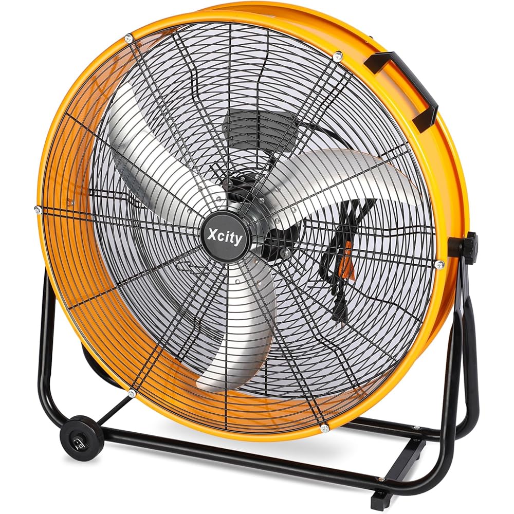 24 Inch Heavy Duty Metal Drum Fan, Max 8700 CFM High Velocity Industrial Floor Fan with Handle, 3-Speed Adjustable, Ideal for Garages, Workshops : Home & Kitchen