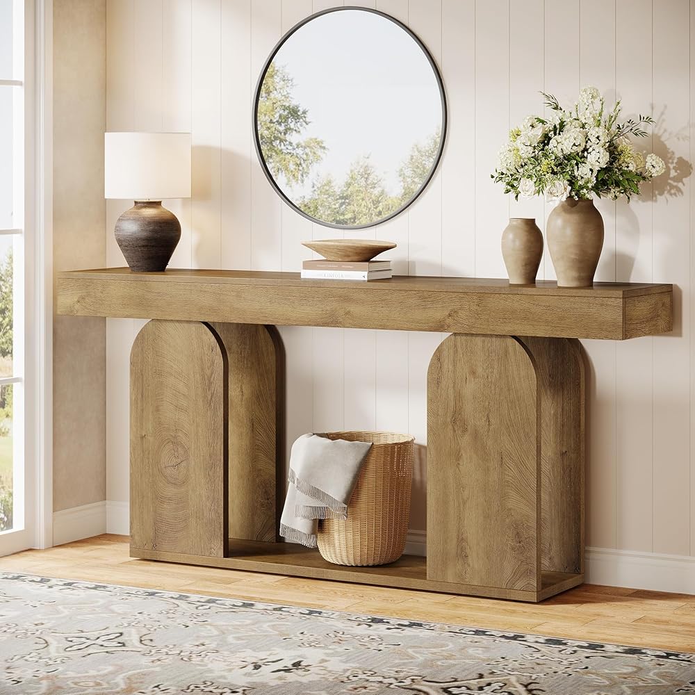 Tribesigns 70.9-Inch Extra Long Sofa Table, Farmhouse Console Tables with Wood Frame and Storage Shelf, 2-Tier Wood Table Behind Couch for Living Room, Hallway, Foyer, Light Brown : Home & Kitchen