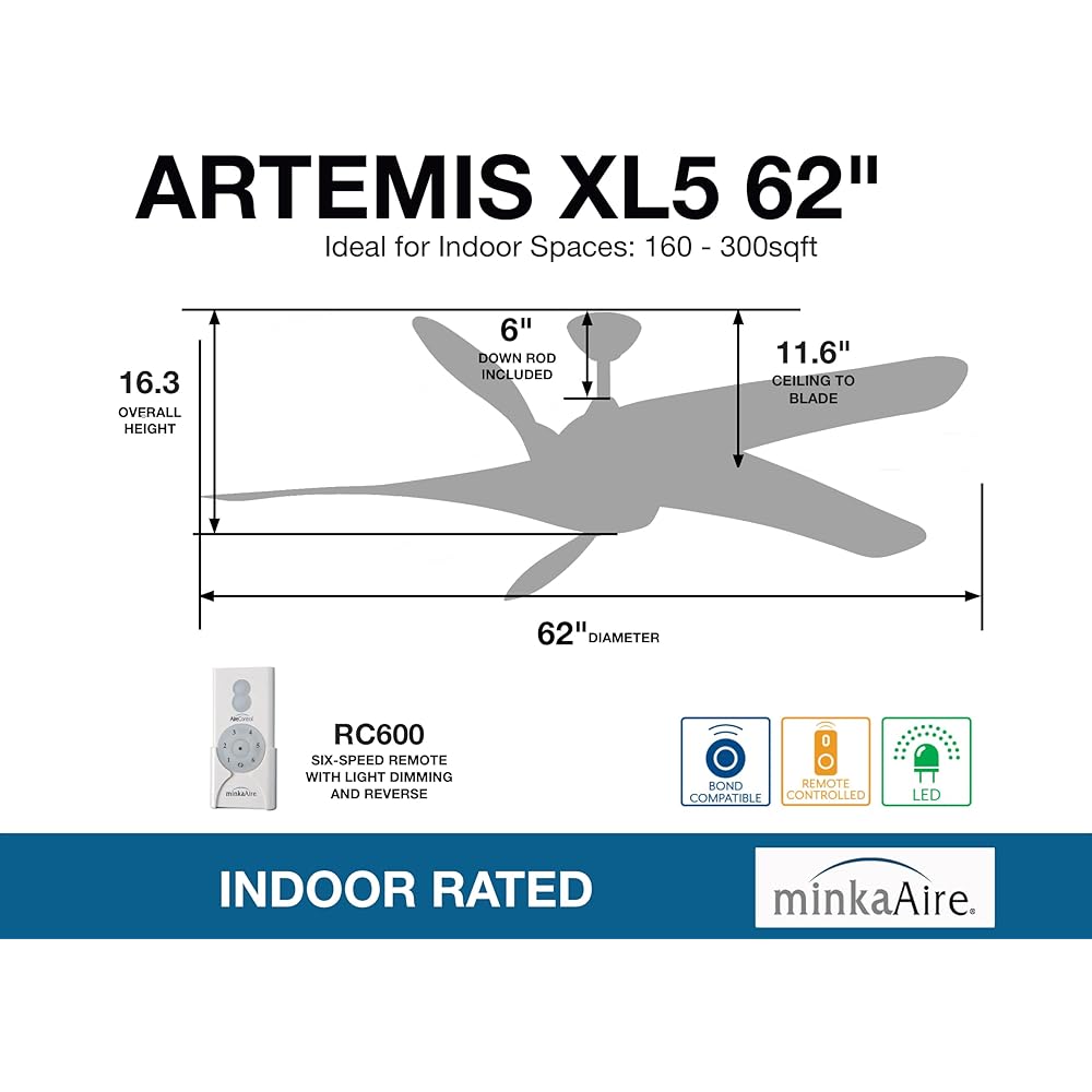 MINKA-AIRE F905L-DK Artemis XL5 62 Inch Ceiling Fan with LED Light and DC Motor in Distressed Koa Finish : Tools & Home Improvement