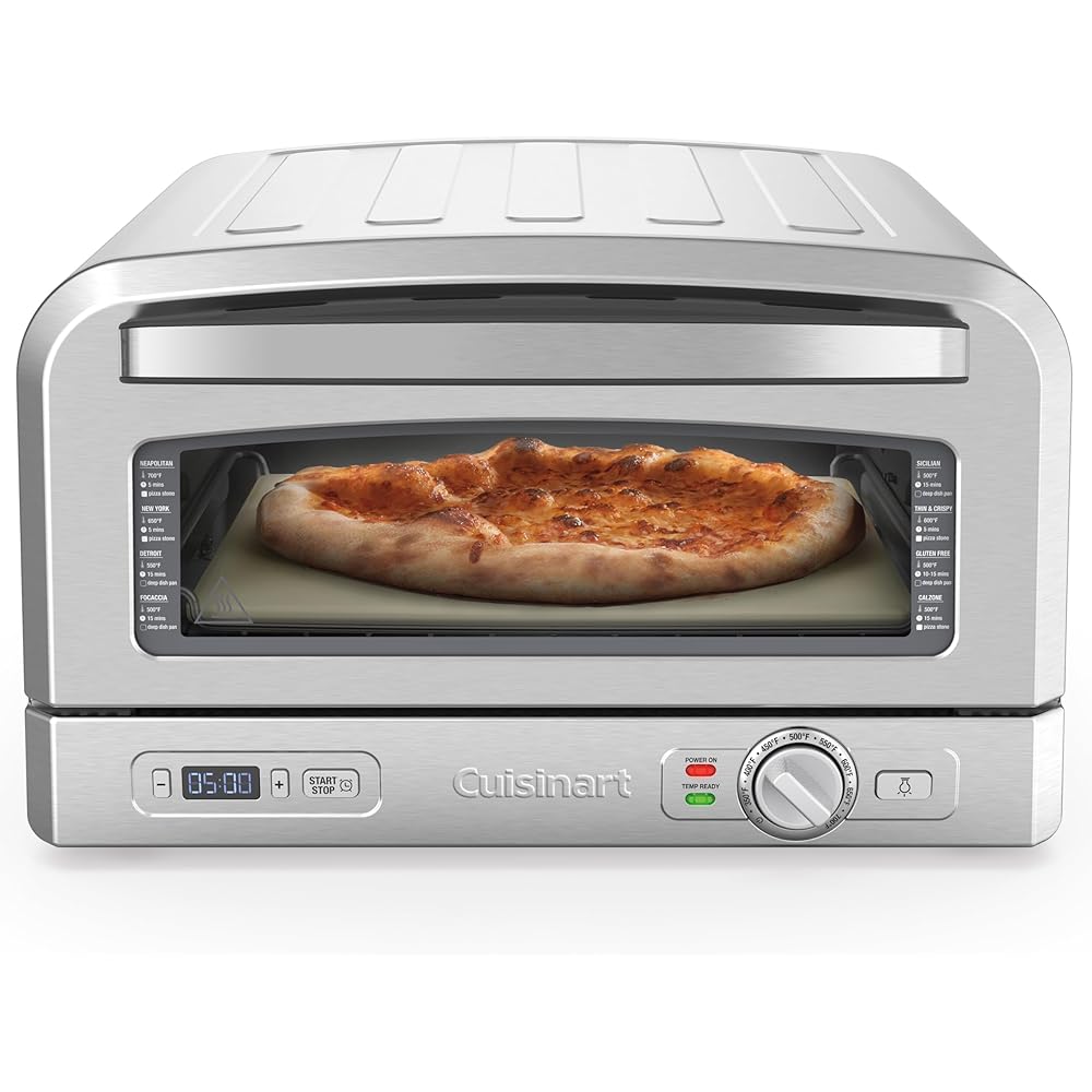Cuisinart Indoor Pizza Oven – Versatile Temp range reaches 700°F – Bake 12” Pizzas in Minutes – Portable Countertop Pizza Oven – Stainless Steel – CPZ-120