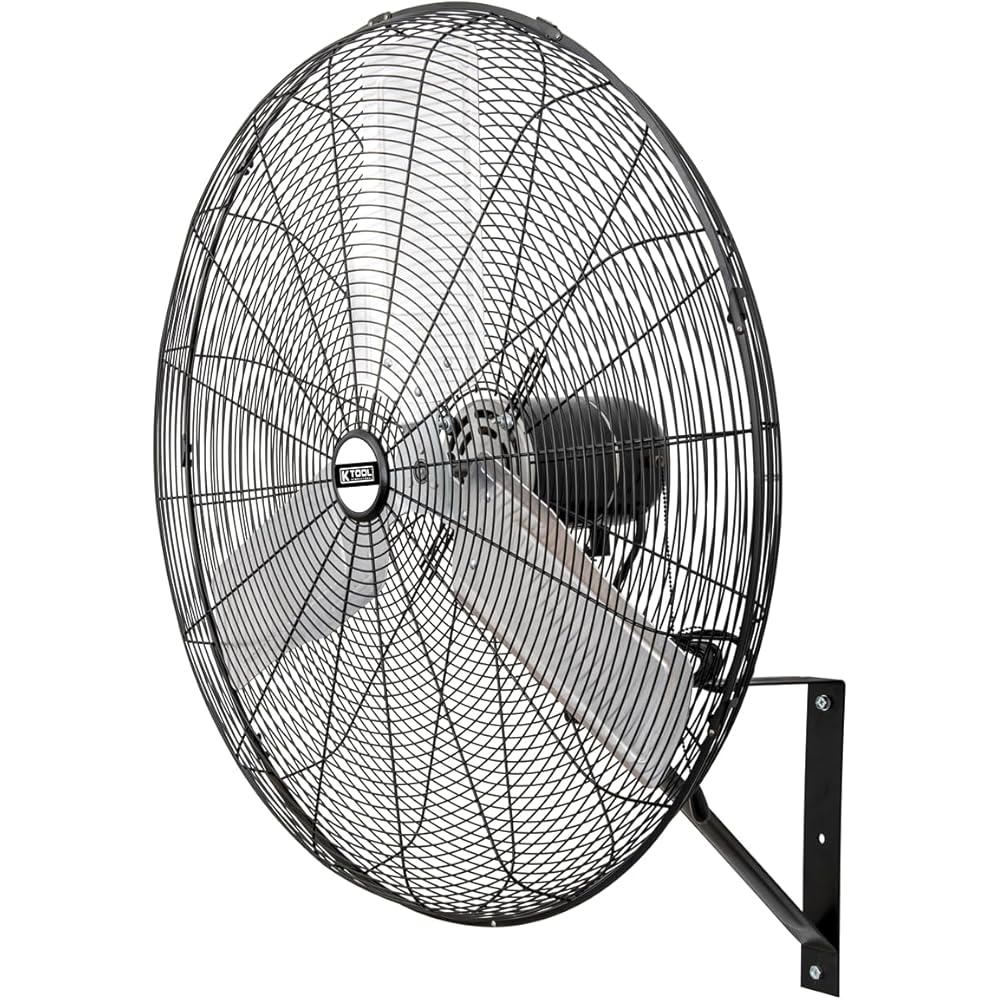 K Tool International 77732; 30” Oscillating Wall Mounted Industrial Fan; Perfect Fan to Cool a Shop, Patio, or Barn, 3 Speed Motor, 6 Foot Power Cord, 7,930 Max CFM, Mounting Hardware included, Black : Home & Kitchen