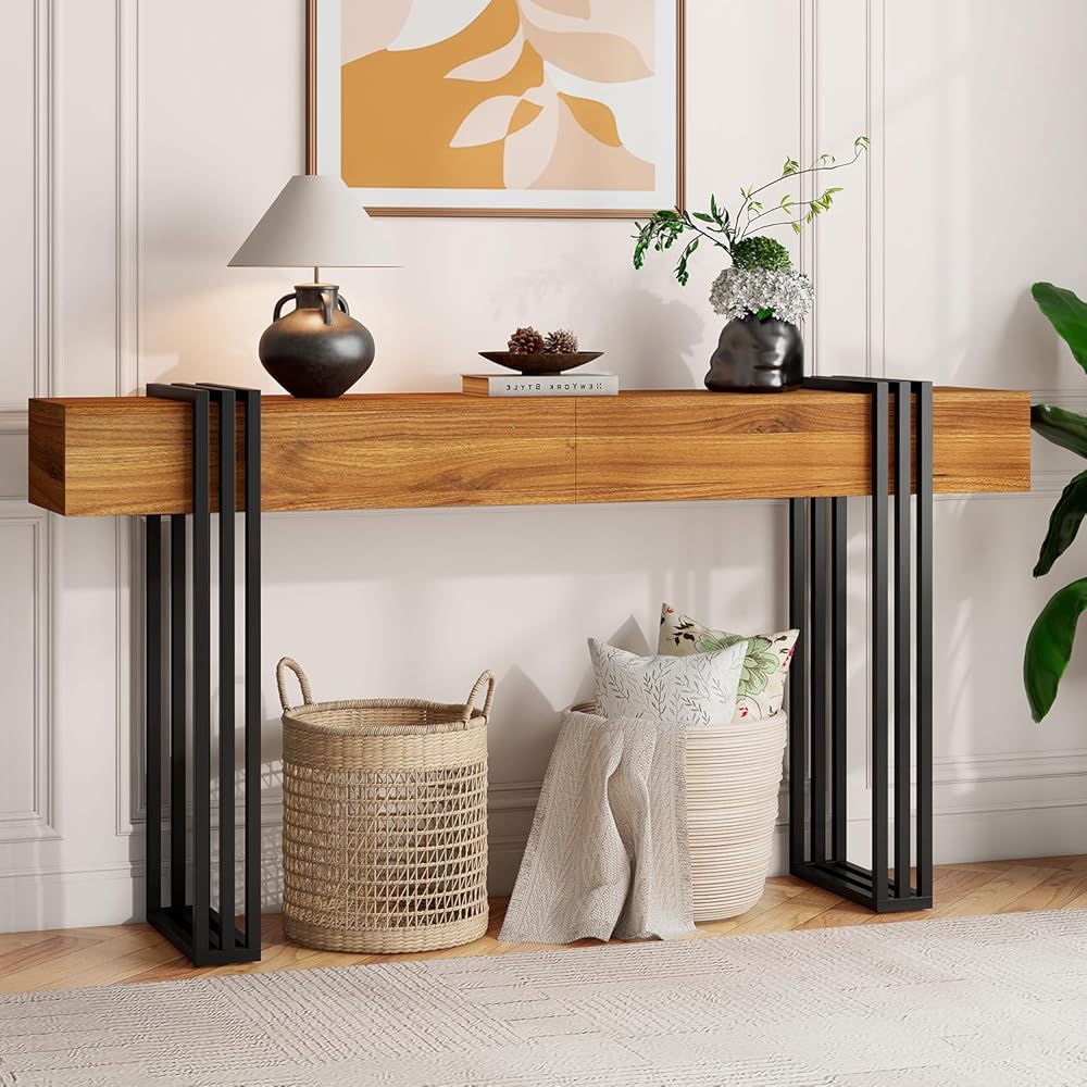 knoworld 63 Inch Long Console Table, Industrial Sofa Table Behind The Couch Rectangular Entryway Table for Entrance Hallway Living Room, Brown : Home & Kitchen