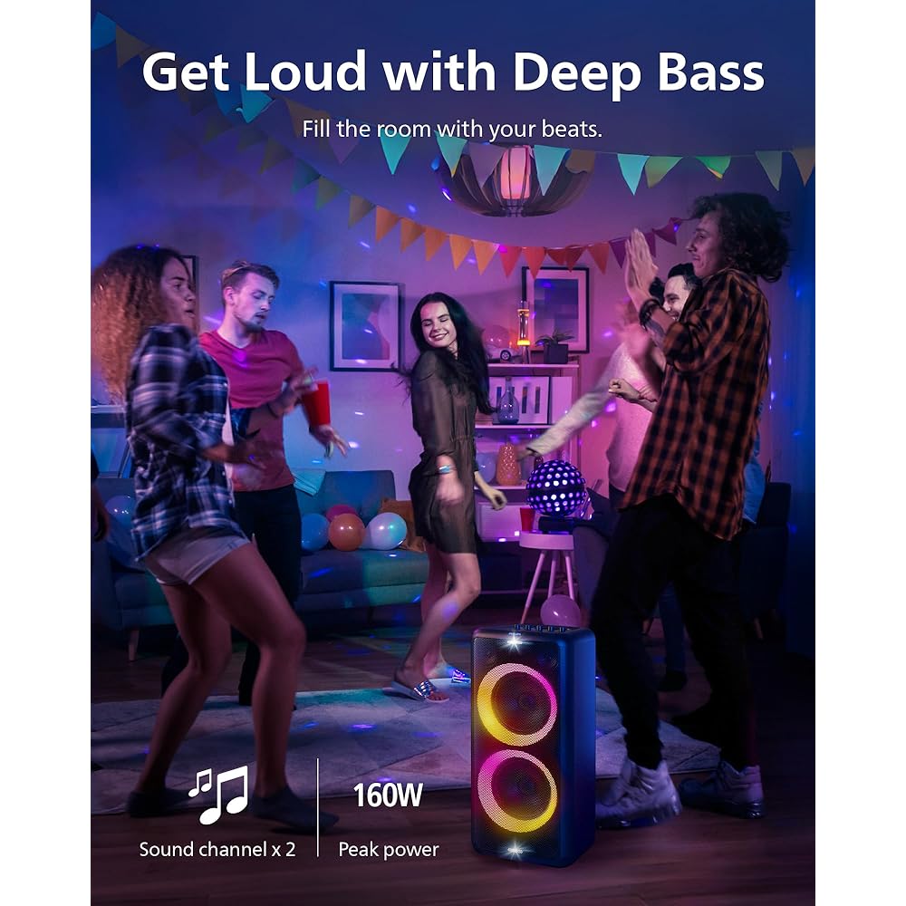 Philips X5206 bluetooth party speaker, portable with wheels, exciting light show, karaoke machine with microphone and Guitar Input, powerful bass & subwoofer, long playtime, perfect for outdoor events : Electronics