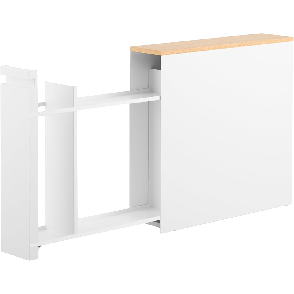 Yamazaki Home Tower Pull-Out Bathroom Storage Cabinet – Slim Bathroom Organizer with Wood Top - Steel + Wood - Holds Up to 12 Rolls of Toilet Paper and A Toilet Brush