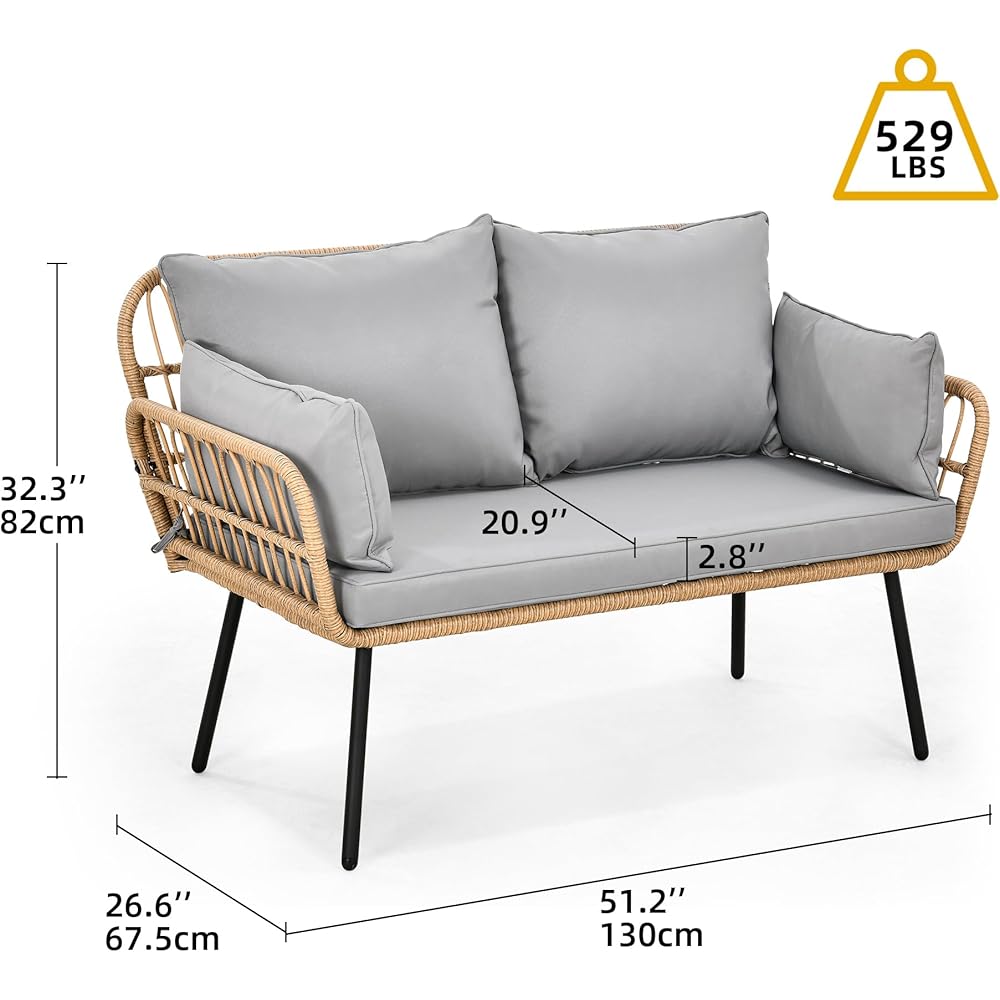 DWVO Wicker Patio Loveseat, All-Weather Rattan 2-Seat Sofa with Cushions & Lumbar Pillows, Outdoor Patio Furniture Set for Patio, Balcony, Backyard, Deck, Poolside (Grey) : Automotive