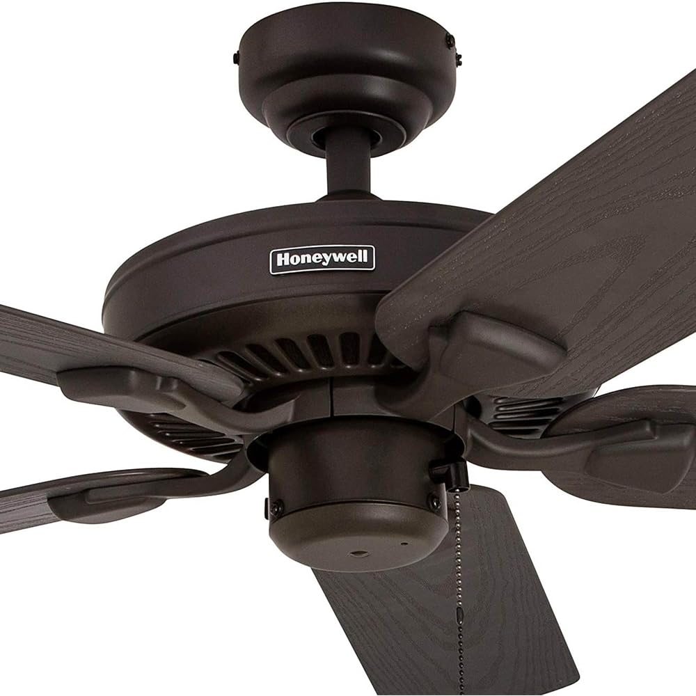 Honeywell Ceiling Fans Belmar 52 Inch Ceiling Fan Without Light, Outdoor Ceiling Fan with Pull Chain, Tri-Mount Traditional 5 Blade Design, ETL Wet Rated, Bronze (50199-01) -
