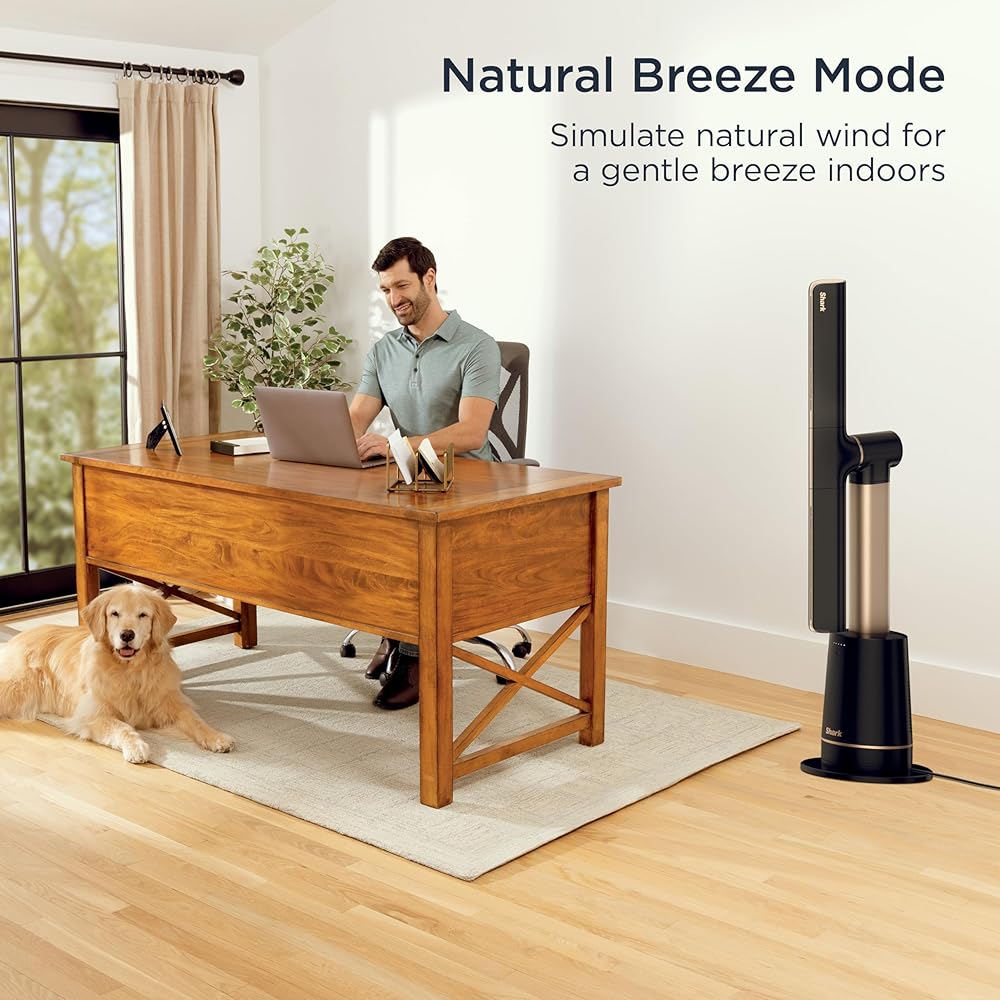 Shark TurboBlade Fan—Ultra-customizable bladeless tower fan, pivots, twists, oscillates 180°, circulates and propels air, 10 noise levels + 10 speeds, easy to clean, charcoal, TF202S