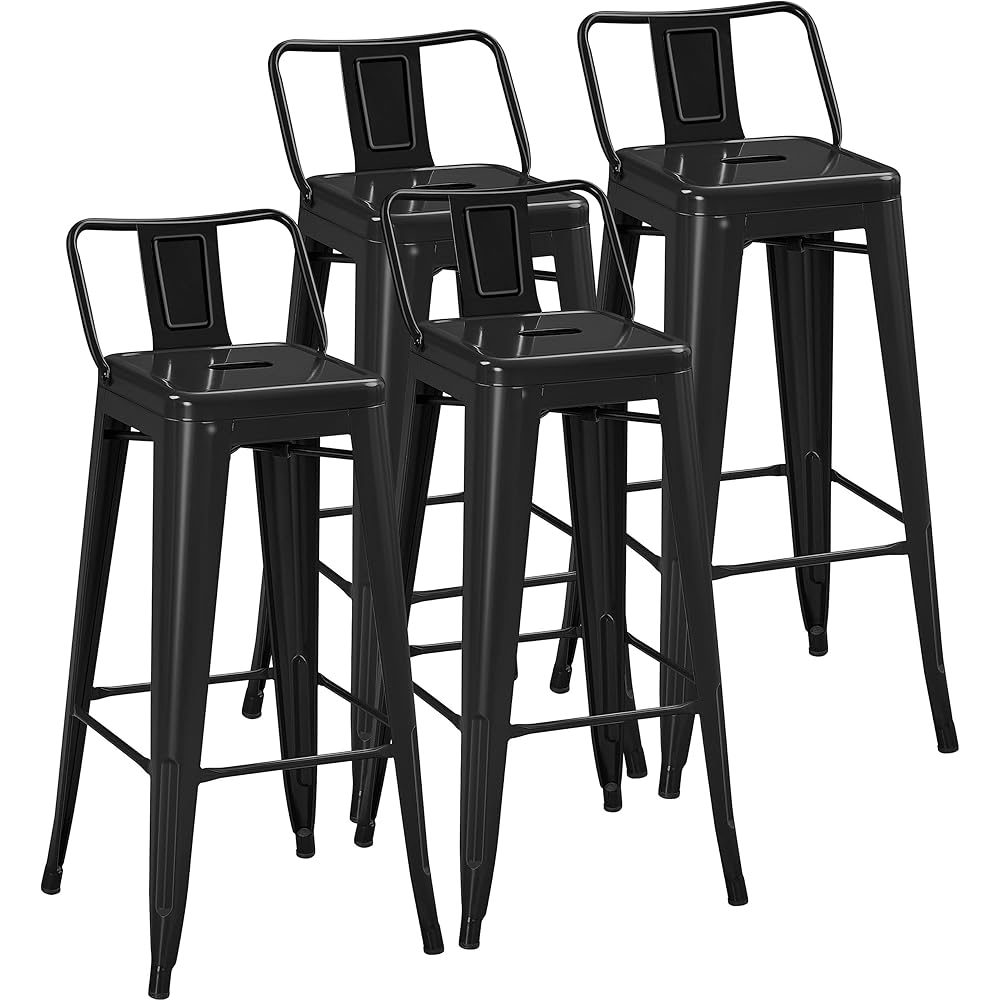 Yaheetech 30 Inch Metal Bar Stools Set of 4, Counter Height Barstools Kitchen Chair Industrial Stools with Low Back for Indoor Outdoor Use, Matte Black : Home & Kitchen
