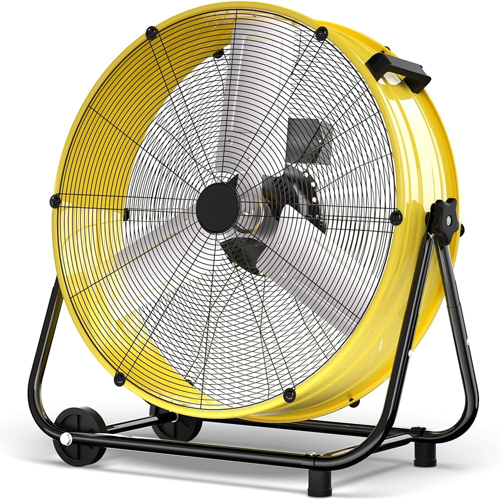 Uthfy 24 Inch Heavy Duty Industrial Drum Fan, 320W High Velocity Floor Fan with 3 Speeds, 360° Tilt Metal Garage Fan for Warehouse, Commercial, Workshop, Factory and Basement : Home & Kitchen