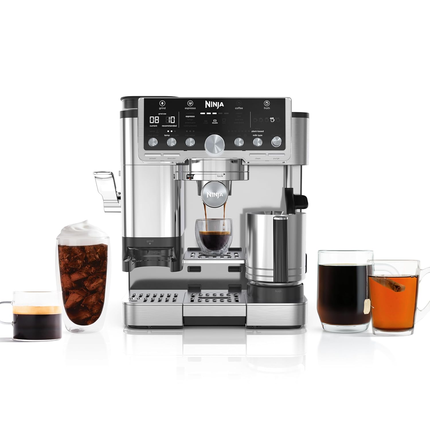 Ninja Luxe Café Pro Series, Espresso Machine, Drip Coffee, Cold Brew, Hot Water, Integrated Tamper, Built-in Grinder, Hands-Free Frother for Cappuccinos, Lattes, Americanos, Dairy or Non-Dairy, ES701: Home & Kitchen