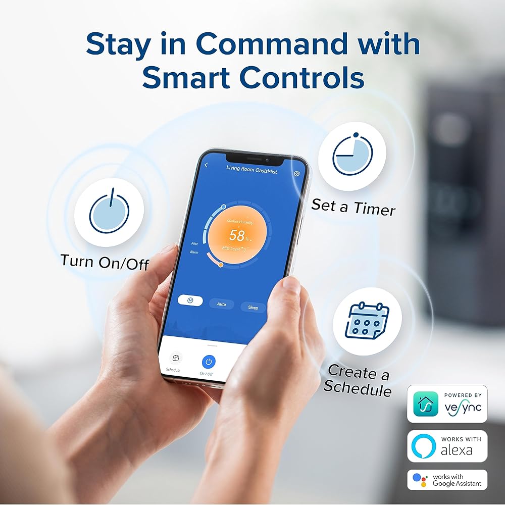 LEVOIT 6L Smart Warm and Cool Mist Humidifiers for Home Bedroom, 60H Runtime and Auto Customized Humidity for Large room, Schedule, Easy Top Fill, Essential Oil Diffuser, Whisper-Quiet, Handle, Black : Home & Kitchen