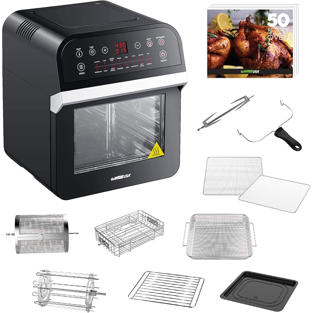GoWISE USA GW44800-O Deluxe 12.7-Quarts 15-in-1 Electric Air Fryer Oven with Rotisserie and Dehydrator + 50 Recipes QT, Black/Silver : Home & Kitchen