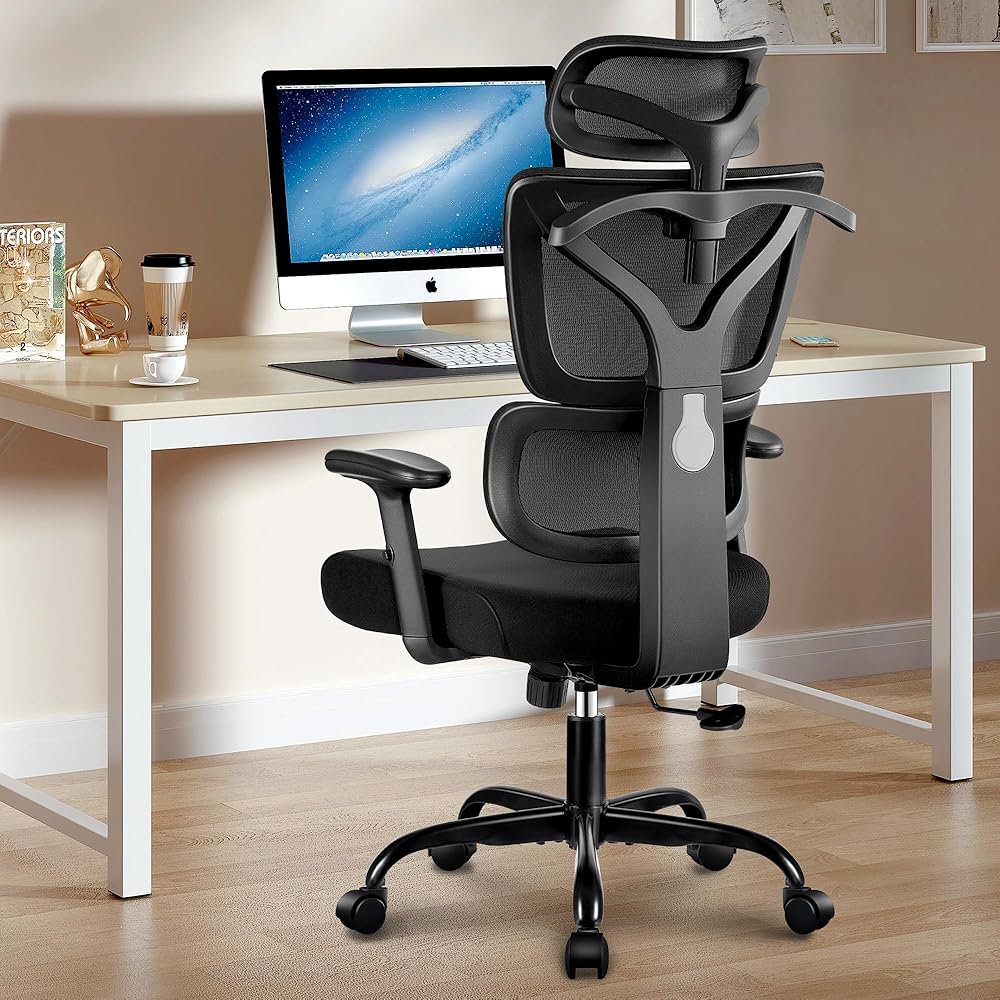 Winrise Office Chair Ergonomic Desk Chair, High Back Gaming Chair, Big and Tall Reclining Comfy Home Office Chair Lumbar Support Breathable Mesh Computer Chair Adjustable Armrests (Black) : Home & Kitchen