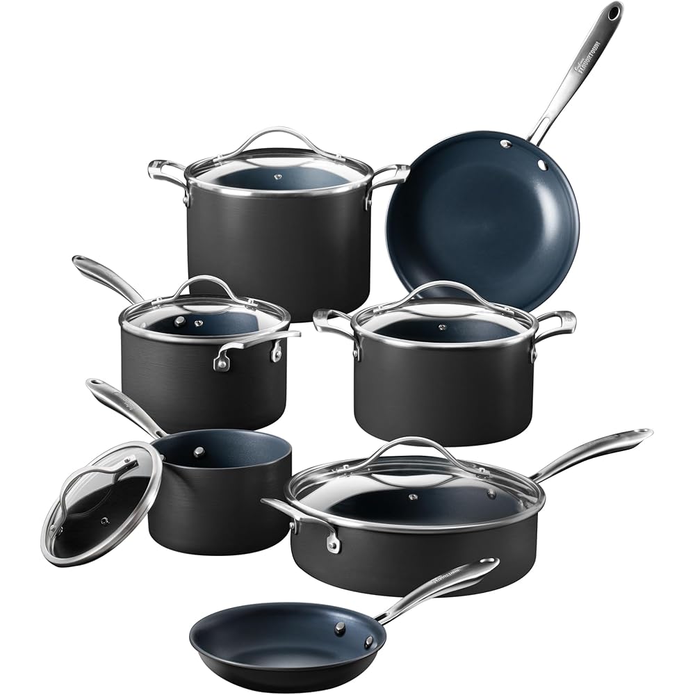 Guy Fieri's Flavortown Laser Titanium 12 Piece Set - Non-stick Cookware Set Without PFAS, PTFE, or PFOA, 3x More Durable, Dishwasher Safe, Oven Safe