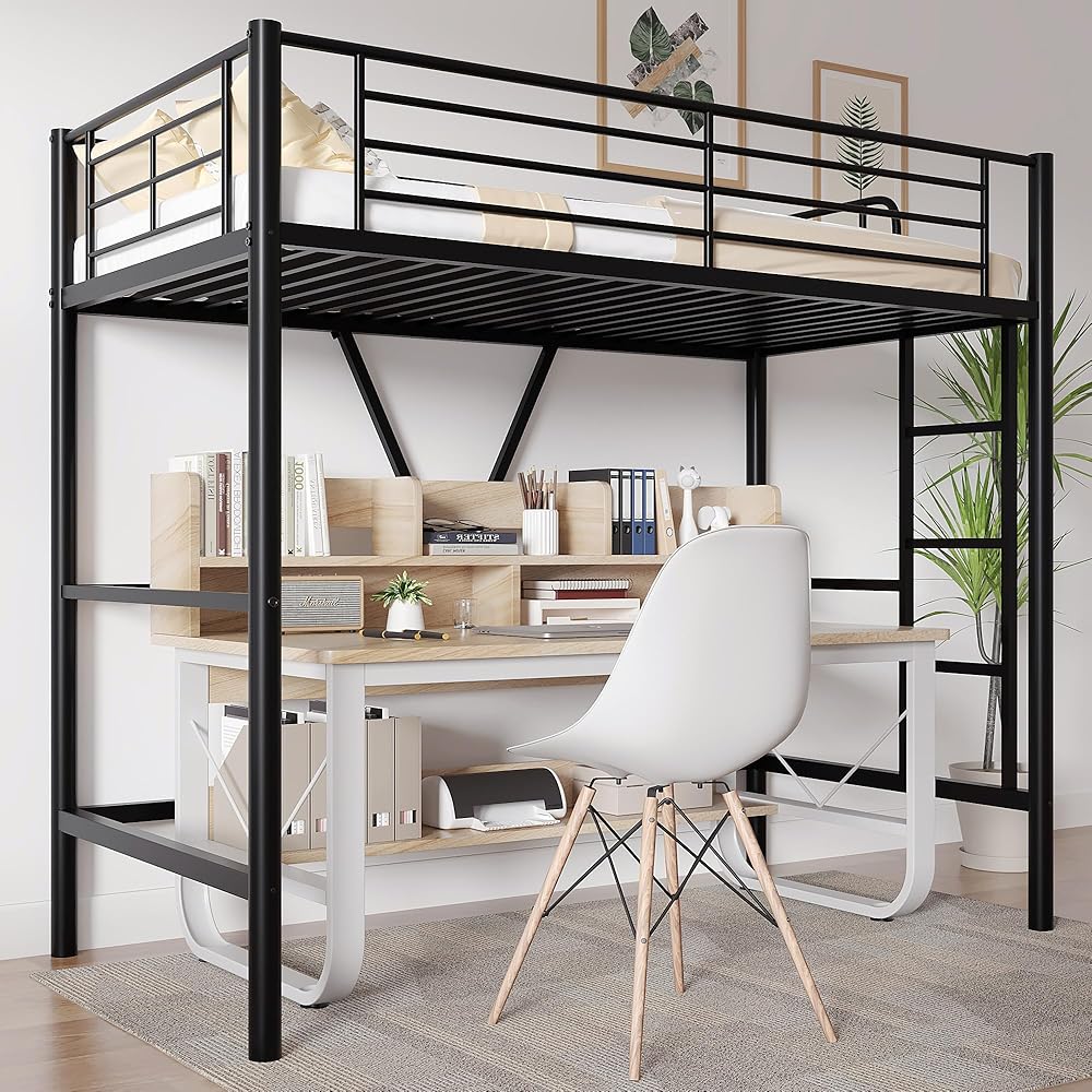 VECELO Twin Size Loft Bed with Full-Length Guardrails and Removable Ladder, Heavy-Duty Metal Frame, Space-Saving Design & Noise-Free, Black : Home & Kitchen