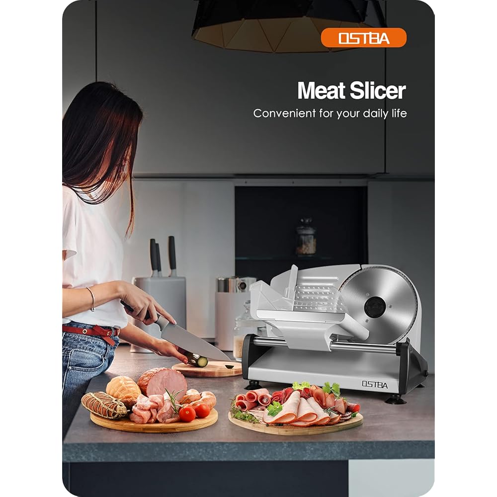 Meat Slicer 200W Electric Deli Food Slicer with 2 Removable 7.5