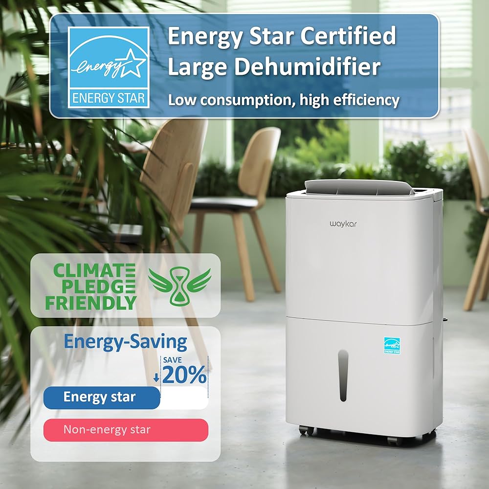 - Waykar 150 Pints Energy Star Dehumidifier with Pump for Spaces up to 7,000 Sq. Ft at Commercial and Industrial Large Room, Warehouse, Home, Basement, Bedroom with Drain Hose, Auto Defrost, Self-Drying
