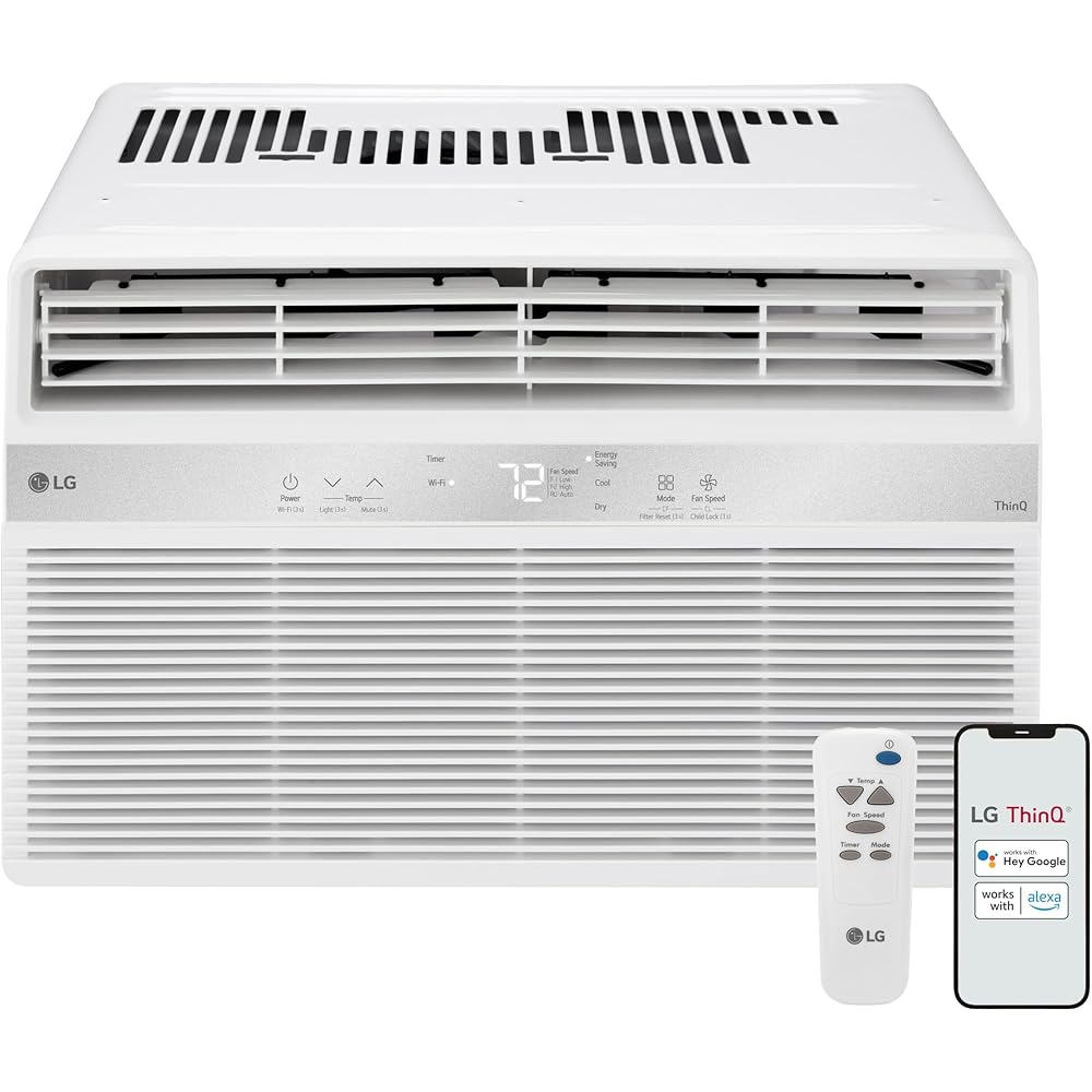 LG LW1025RSMX Window Conditioner, Wi-Fi Enabled w/Remote, 450 Sq.Ft, 4-Way Air Deflection, 3 Cooling and Fan Speeds, 115V, 10000 BTU, White : Home & Kitchen