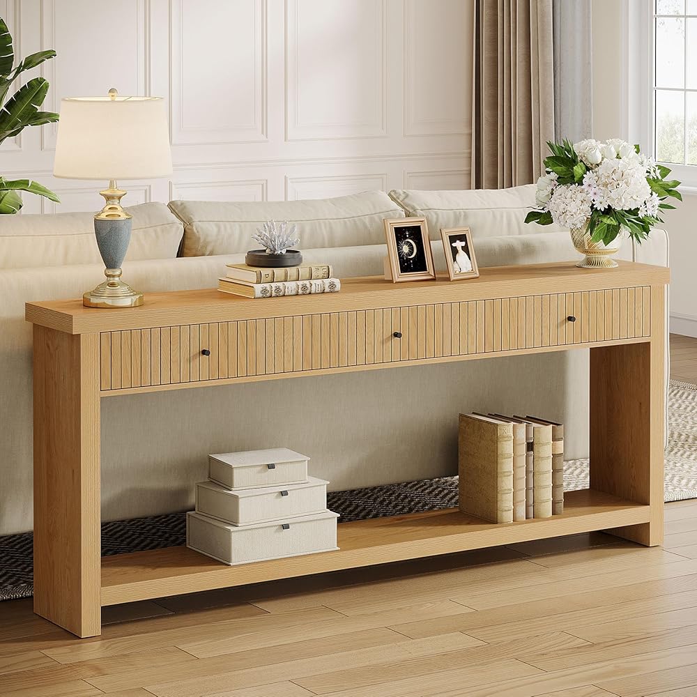 Tribesigns 70.9 inch Console Table with 3 Drawers, Extra Long Entryway Table, Wood Sofa Table Oak Furniture with Open Storage Shelves Wooden Couch Table Foyer Tables for Living Room Hallway Entrance : Home & Kitchen