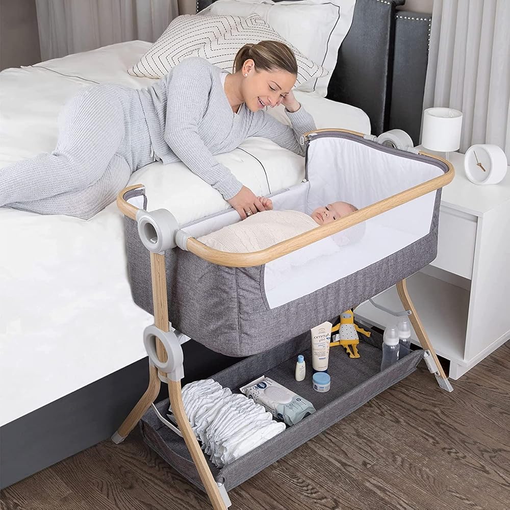 KoolerThings Baby Bassinet, Bedside Sleeper for Baby, Easy Folding Portable Crib with Storage Basket for Newborn, Bedside Bassinet, Comfy Mattress/Travel Bag Included : Baby