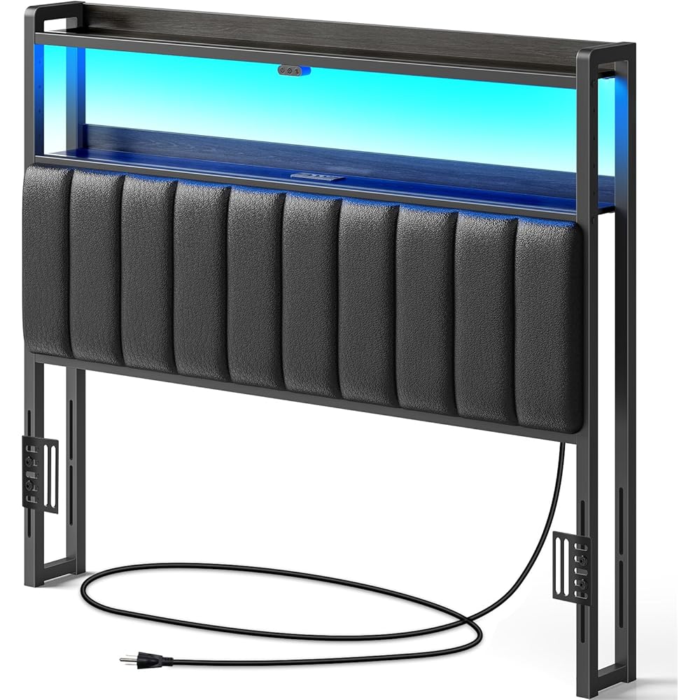 - Rolanstar Headboard for Full Size Bed with Storage, 60,000 DIY Color of LED Light, Head Board with USB & Type C Port, Height Adjustable, Black Upholstered Cabeceras de Cama Comfortable Modern, Leather