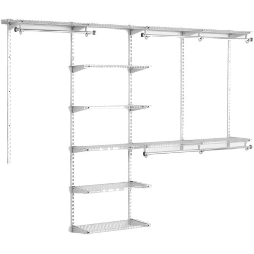 Rubbermaid Configurations Deluxe Custom Closet Kit 4-8 Ft. Adjustable Metal Wire Shelving Titanium Finish Expandable Organization System Hardware Included for Home Closet/Pantry/Laundry/Mudroom : Home & Kitchen