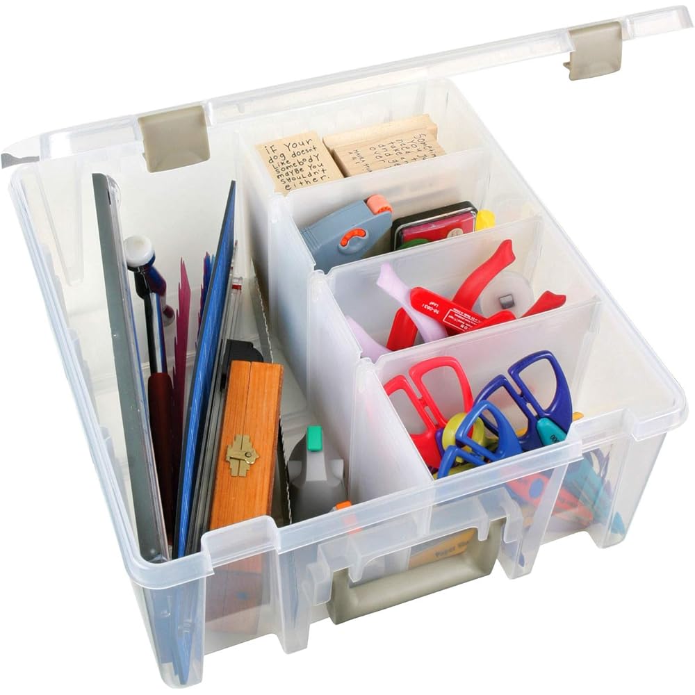 ArtBin 6990ZZ Super Satchel Double Deep 3-Pack, Portable Art & Craft Organizers with Handles, [3] Plastic Storage Cases, Clear & Gold : Home & Kitchen