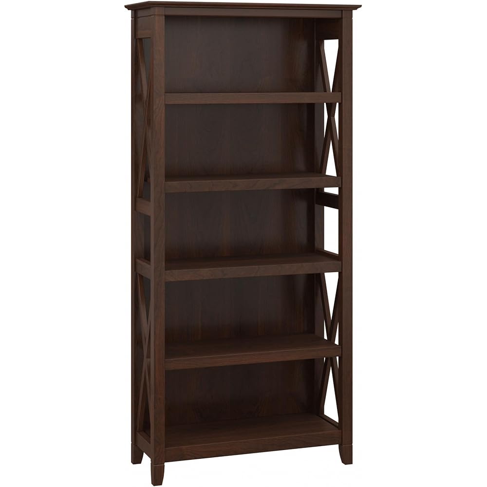 Bush Furniture Tall 5 Shelf Bookcase for Living Room or Home Office, Large Bookshelf, Modern Farmhouse Style, Key West Collection, Bing Cherry : Home & Kitchen