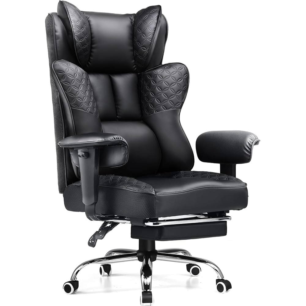 GTPLAYER Big and Tall Office Chair 400LBS Wide Ergonomic Gaming Chair with Deluxe Embossing Designed Leather with Foot Rest,150掳Reclining Adjustable Soft Armrests Pocket Spring Back Support and Pillow : Home & Kitchen