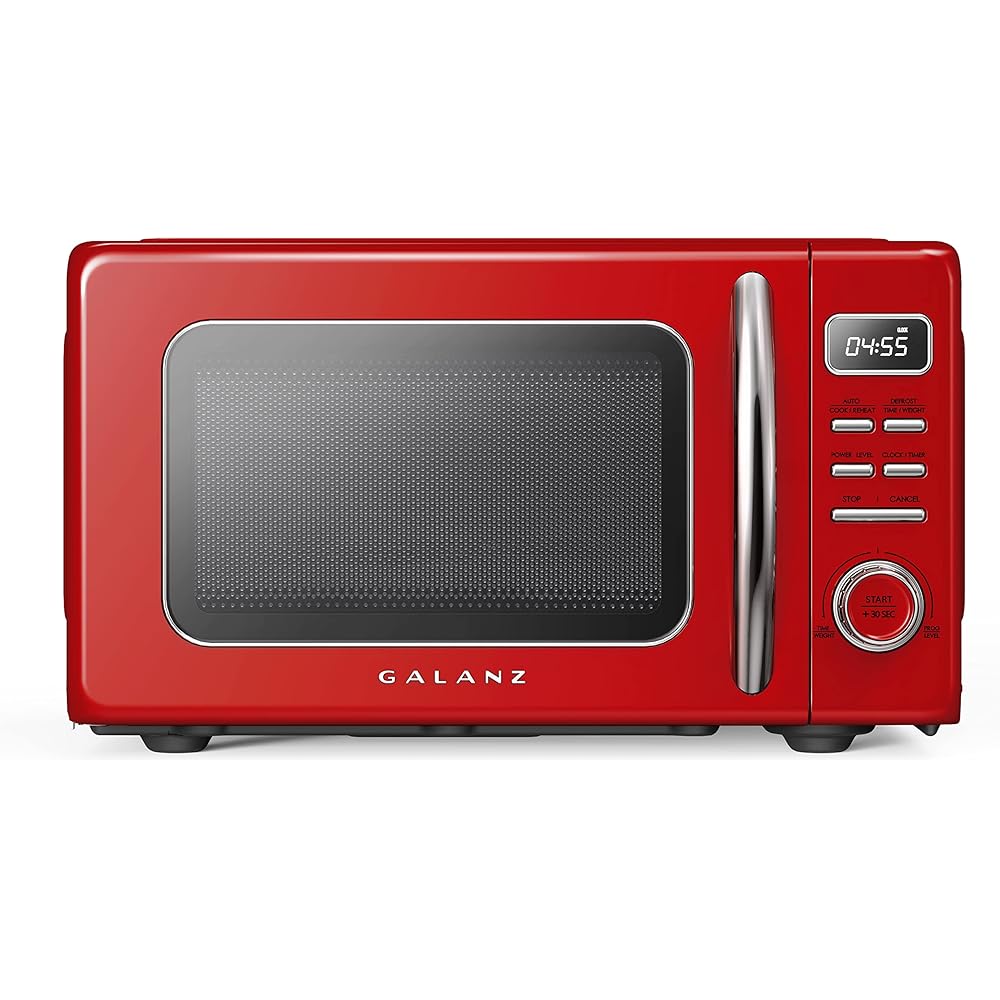 Galanz GLCMKZ07RDR07 Retro Countertop Microwave Oven with Auto Cook & Reheat, Defrost, Quick Start Functions, Easy Clean with Glass Turntable, Pull Handle.7 cu ft, Red : Home & Kitchen
